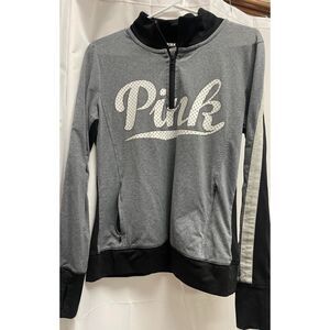 Victoria’s Secret Pink Ultimate Quarter Zip Jacket Med Black/gray Pullover Shirt